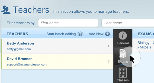 Step 3 - Select exams from the center column.