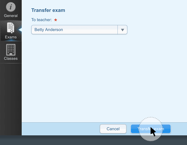 Step 7 - After selecting a teacher, click on transfer exam button.